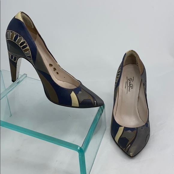 Emilio Pucci Sz 35 Signature Painted Leather Heels - Picture 1 of 12